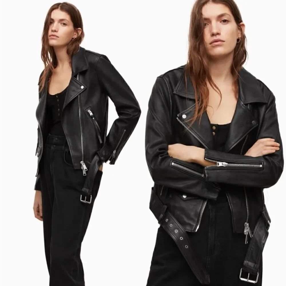 All Saints Balfern Black Leather Biker Jacket NWT $570